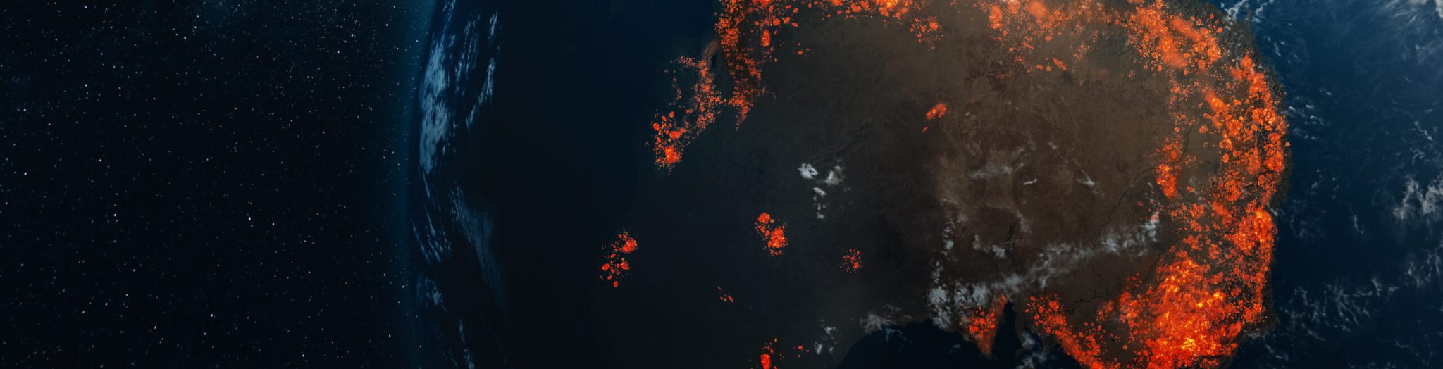 Aerial view from space of ecological fire disaster in Australia; 3D Illustration